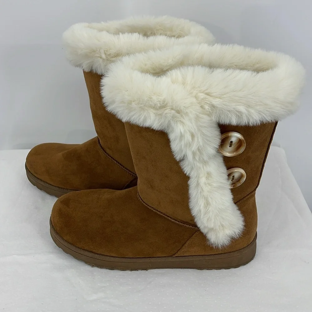 SO SIZE 10M Women's Brown Faux Fur-Lined Boots